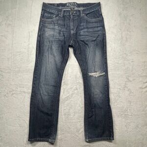 Royal Premium Jeans Mens 34x30 Dark Wash Distressed Straight Leg Y2K Embroidered